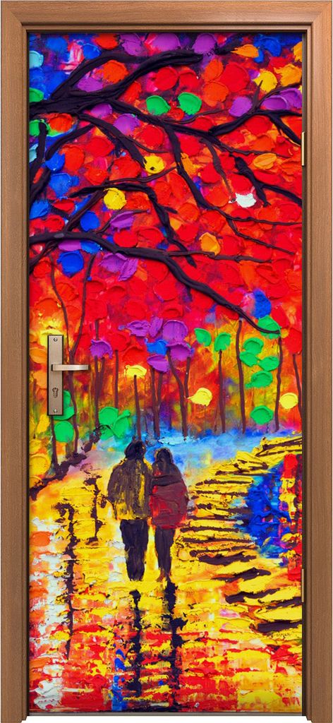 Türposter 80x200 cm Türaufkleber Türtapete Türfolie Klebefolie Malerei Park Wasser paar