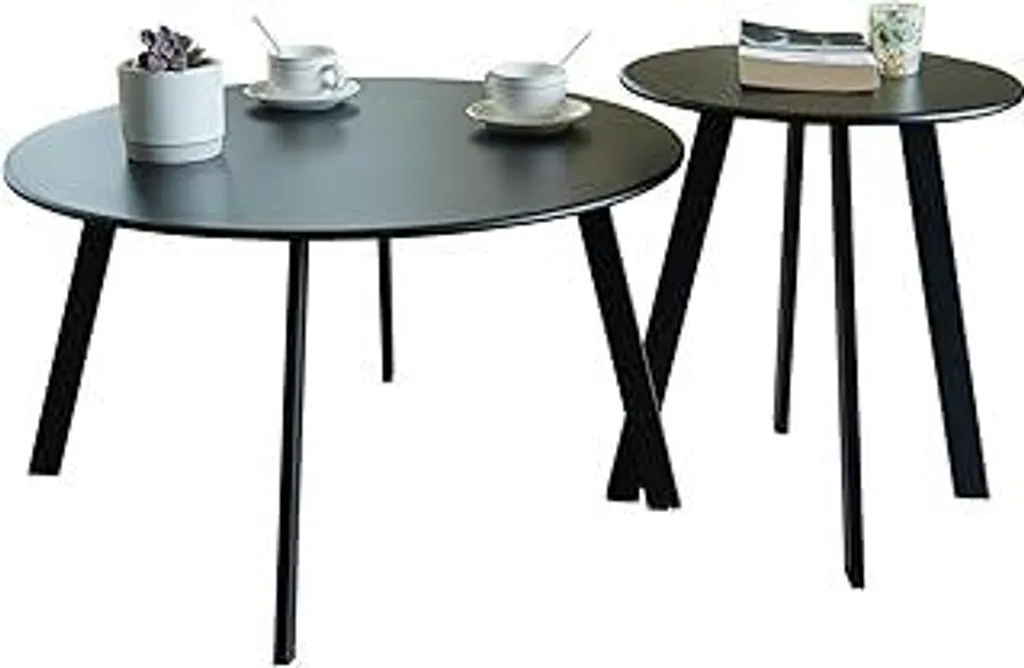 Set 2 Tavolini da Giardino Rotondi Neri | Tavolini Impilabili Esterno