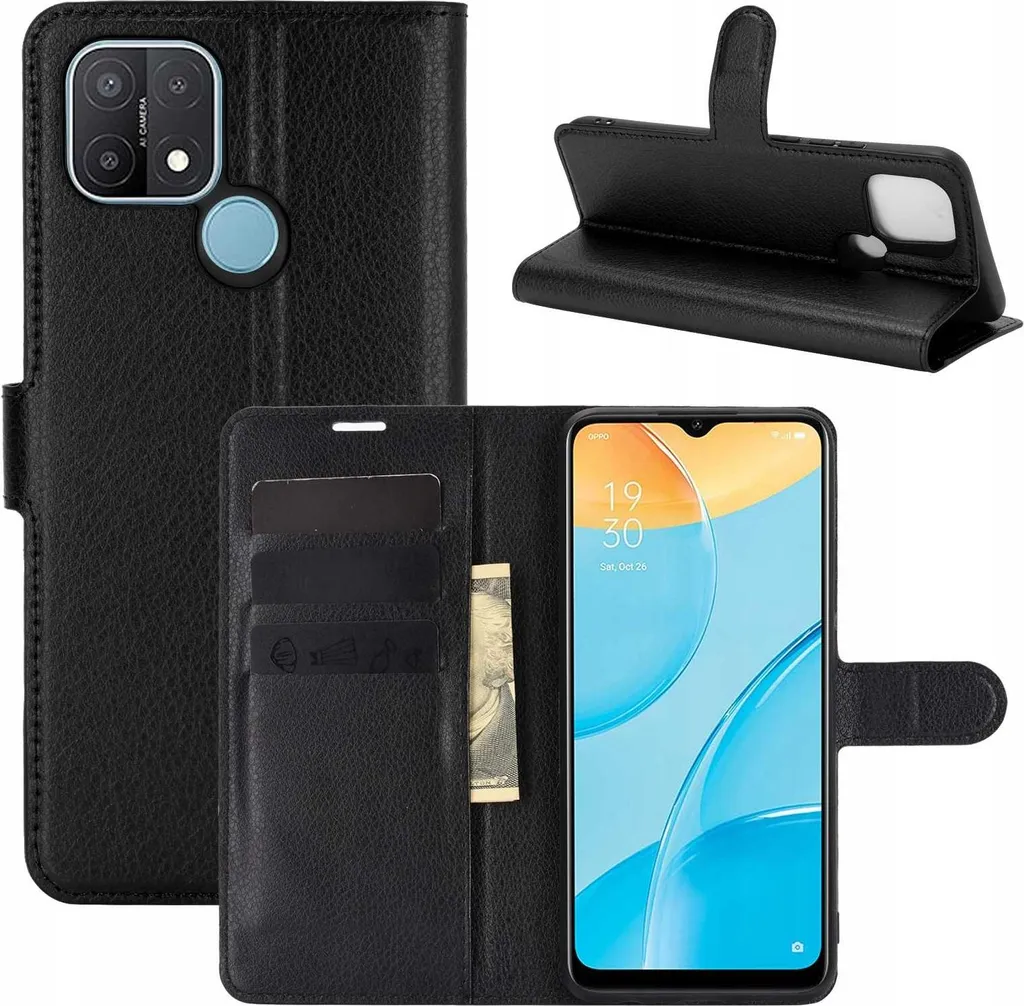 Custodia Flip Cover per Oppo A15 Nero | Protezione Portafoglio Premium