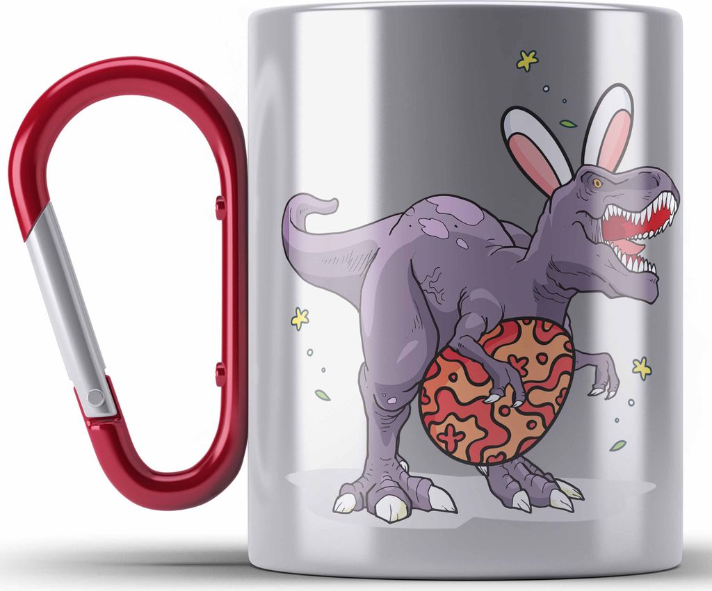 Trendation - Edelstahl Tasse Karabiner Ostern T-Rex Dino Ostergeschenke Kinder Jugendliche Geschenke Lustige Grafik Osterhase Ostereier Hasenohren ...