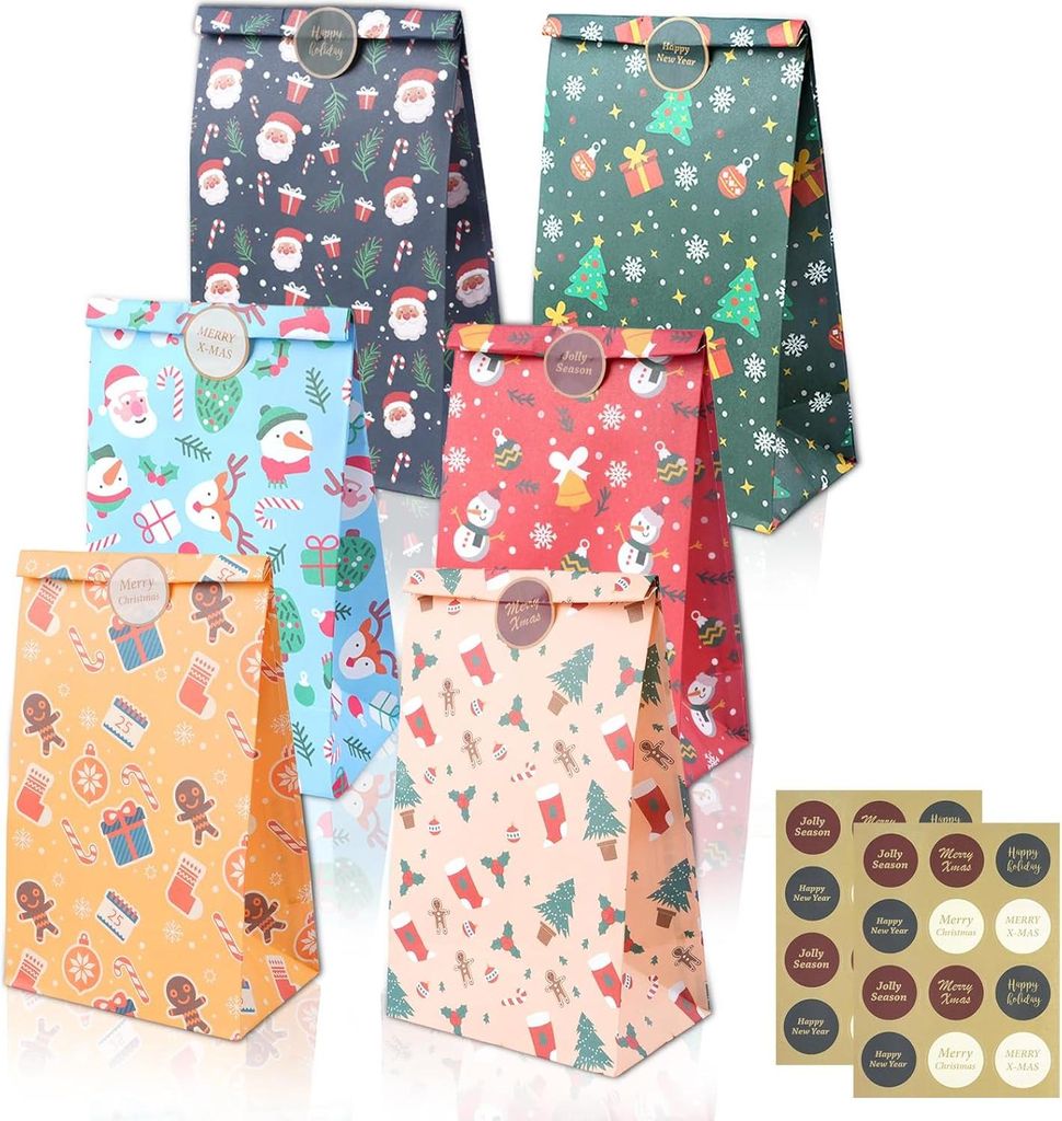 Geschenktüten Weihnachten, 24 Stück Weihnachtstüten Klein Produktbild 