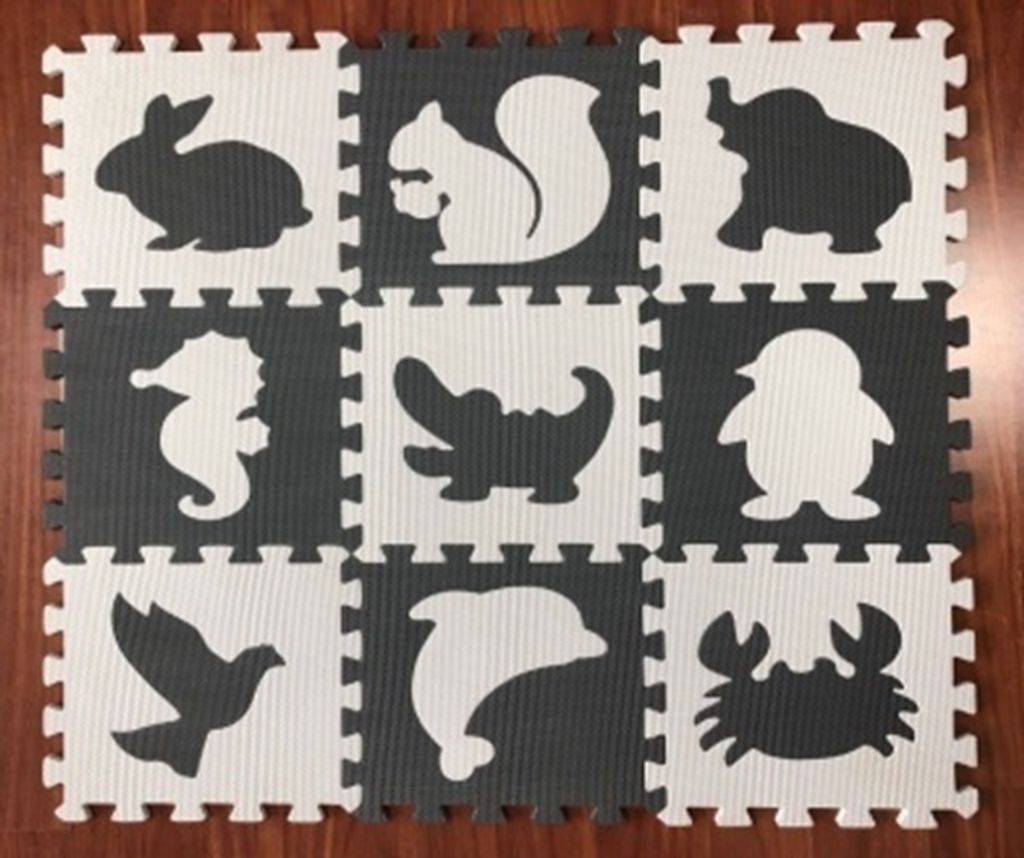 KIK - Pěnová podložka puzzle pro děti 9 ks. černá-ecru