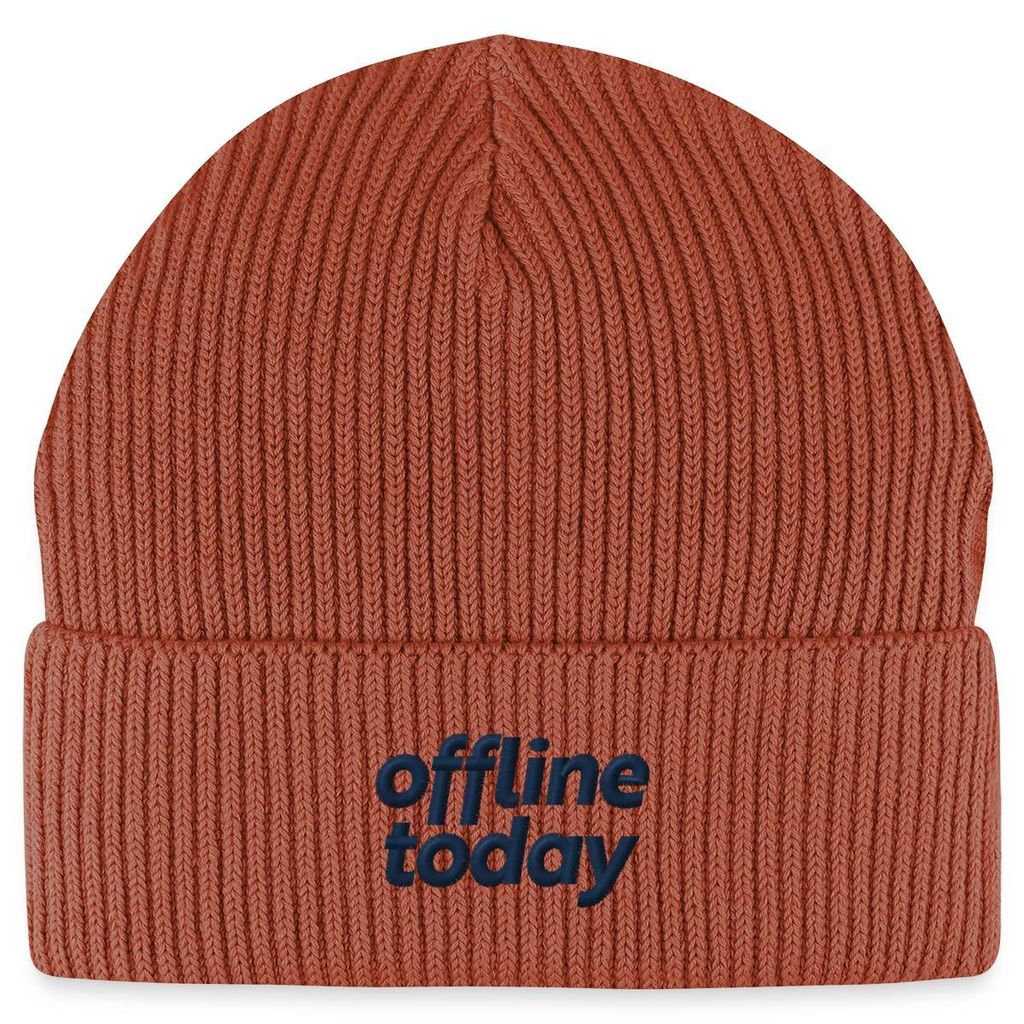 Spreadshirt Stickmotiv Offline Today Heute Offline Fisherman Beanie Bio Mütze, One size, Terrakotta
