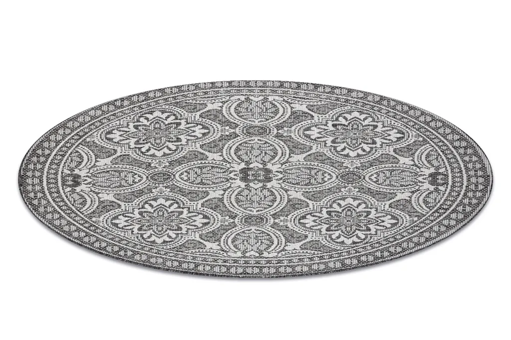 Tapis rond 160 cm style scandinave en sisal synthétique gris et argent