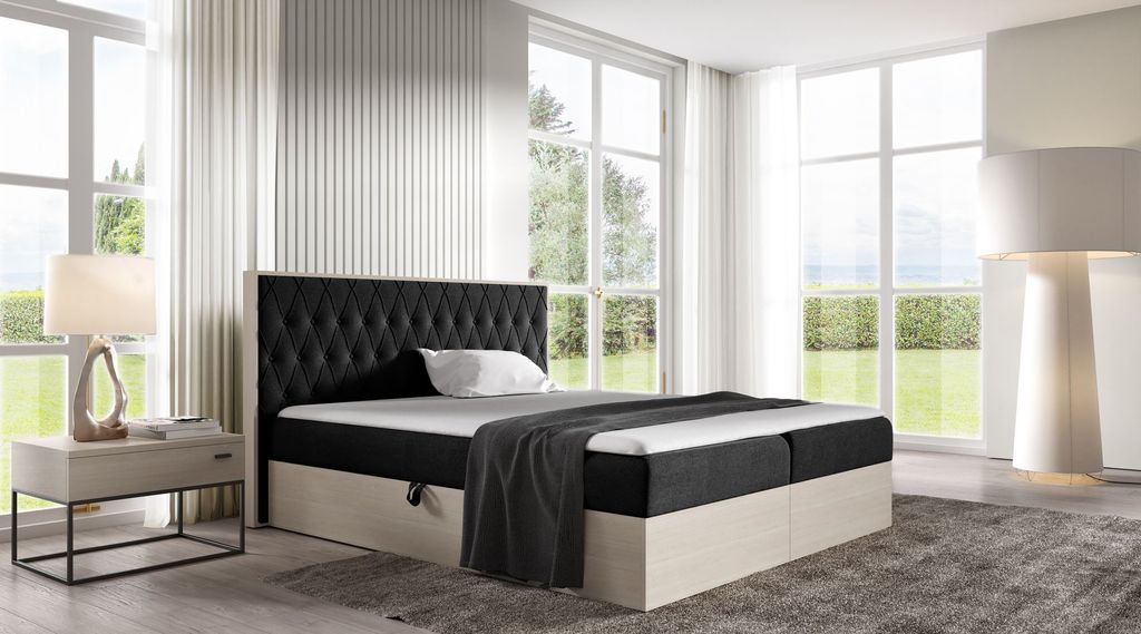 Kontinentales Bett 180x200 CHANTELLE 6 - nordisches Teakholz / Graphit + GRATIS Matratzenauflage