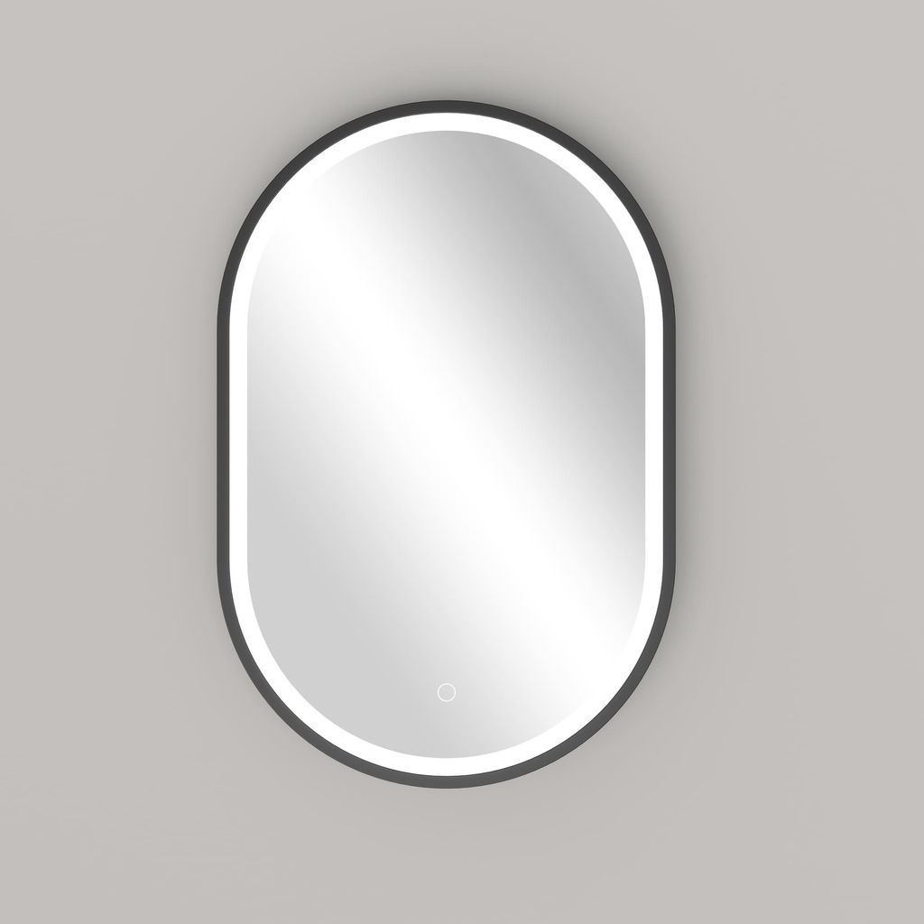 LED Spiegel Oval Spiegelheizung 40x60 oder 55x100 Schwarz Matt Warm-/Kaltlichteinstellung Badspiegel, Größe:40x60 cm