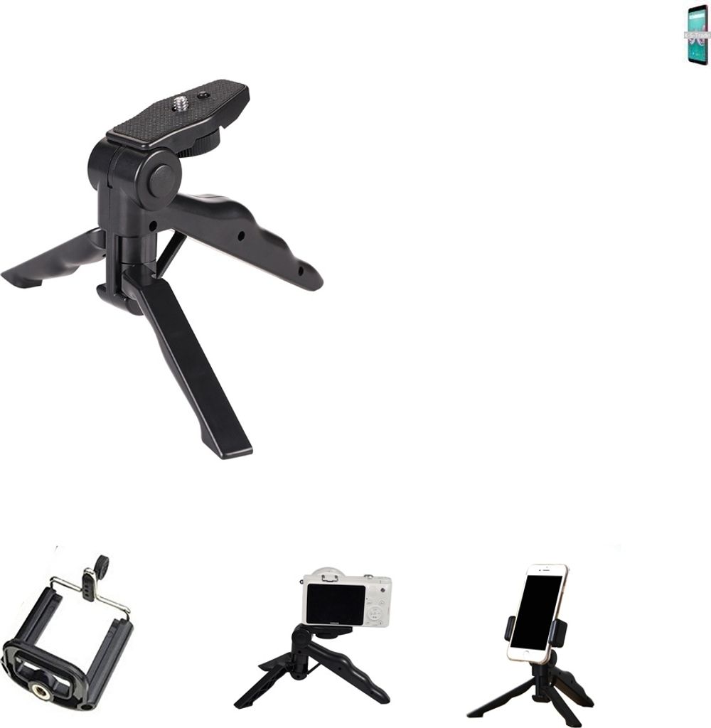 K-S-Trade Stativ Tisch-Ständer Dreibein Handy-Stativ Ständer kompatibel mit Wiko Lenny 5 Mini-Stativ Smartphone Tripod Handy-Stativ aus Plastik