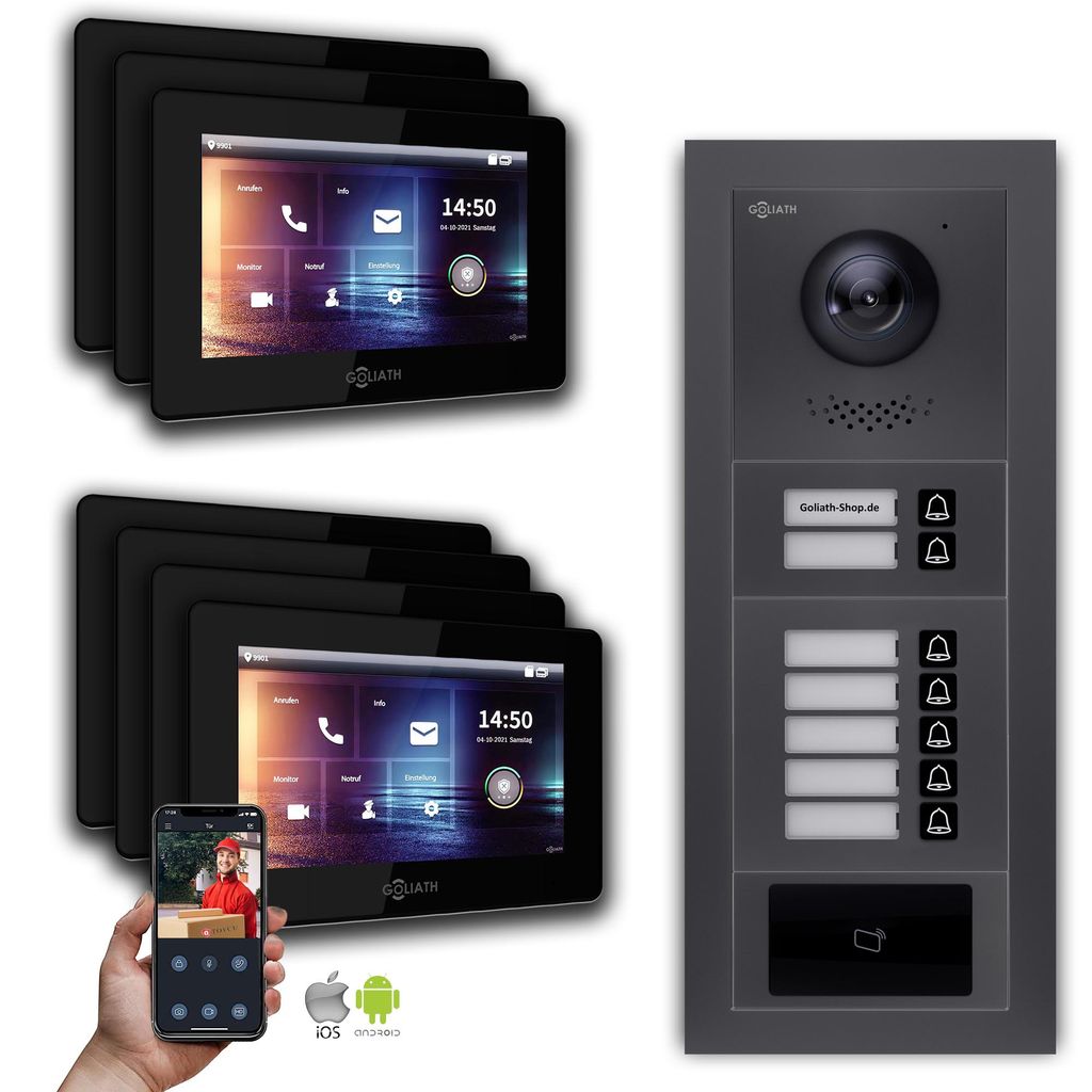 Goliath 2-Draht BUS Video Türsprechanlage: 7 Familienhaus, RFID, Anthrazit : Unterputzdose : 7 Zoll in Schwarz Monitor Auswahl: 7 Zoll in Schwarz ...