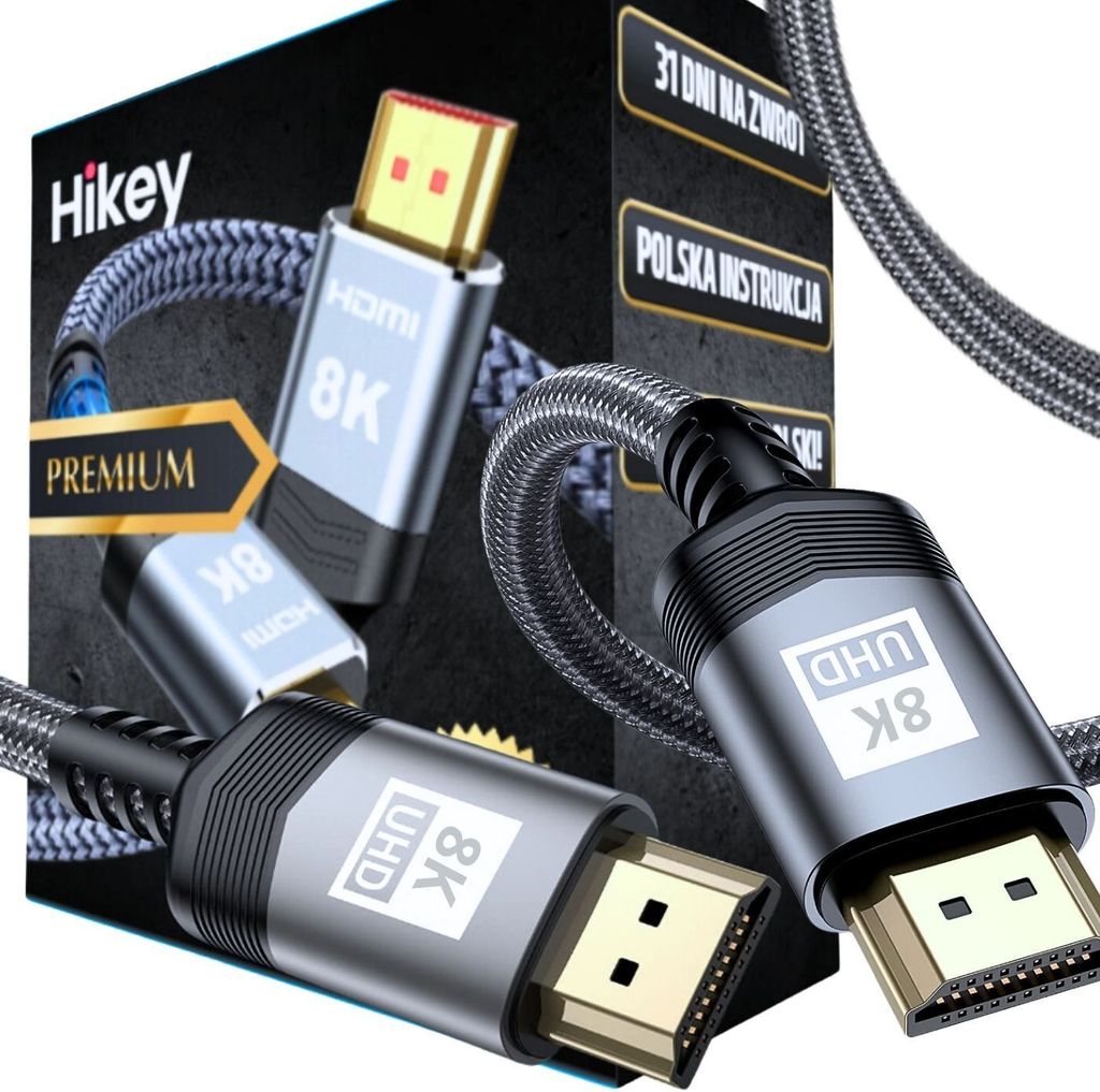 Hikey HDMI kabel, 2.1 Premium Ultra High Speed 8K 60HZ 4k 120Hz HQ 1 Meter, verstärktes Kabel, hdmi Displayport Kabel, Monitor Kabel