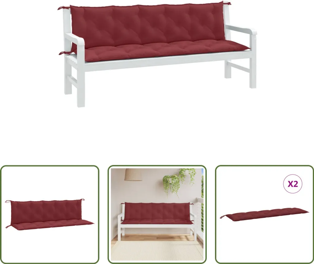 Set 2 Cuscini per Panca Rosso Vino 180cm - Trasforma il tuo Patio