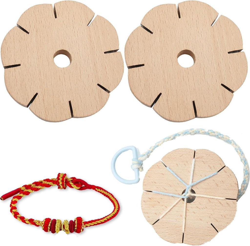 Pack von 2 gestrickten Armbändern - 8 Slots - Runde Armbänder - Knoten Star Holzknopf Star - Kumihimo geflochtene Scheibe - Holzseilzöpfe für D...