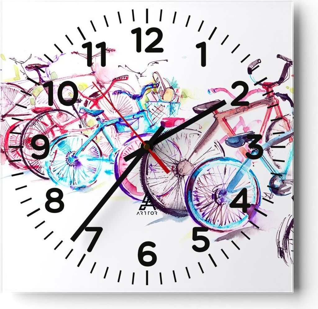 Wanduhr - Quadrat - Glasuhr - Bikes Sommer Farbe Rad - 40x40cm - Schleichendes Uhrwerk - Lautlos - zum Aufhängen bereit - Dekoration Modern - Wand...