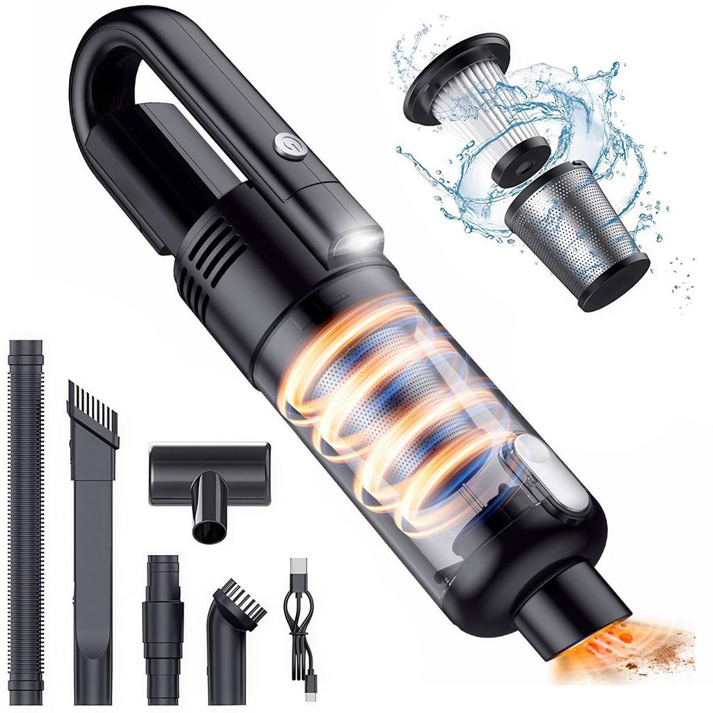 Kabelloser Handstaubsauger, LED Beleuchtung, 6500Pa Saugleistung, Type-C Ladegerät, Multifunktional, Tragbarer Staubsauger für Zuhause