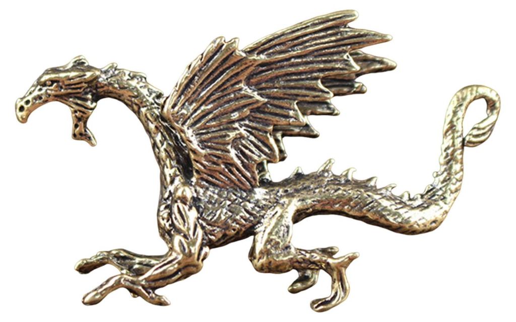 Vintage geflügelter Drache aus Messing, Kupferdrache mit Flügeln, Sammlerstück, Bronzeskulptur, für Wohnzimmer, Bücherregal oder Schreibtischd...