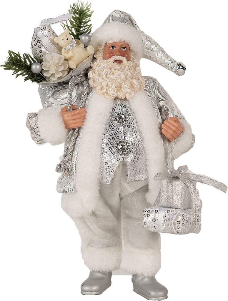 Clayre & Eef Weihnachtsdekorationsfigur Weihnachtsmann 27 cm Silberfarbig Kunststoff