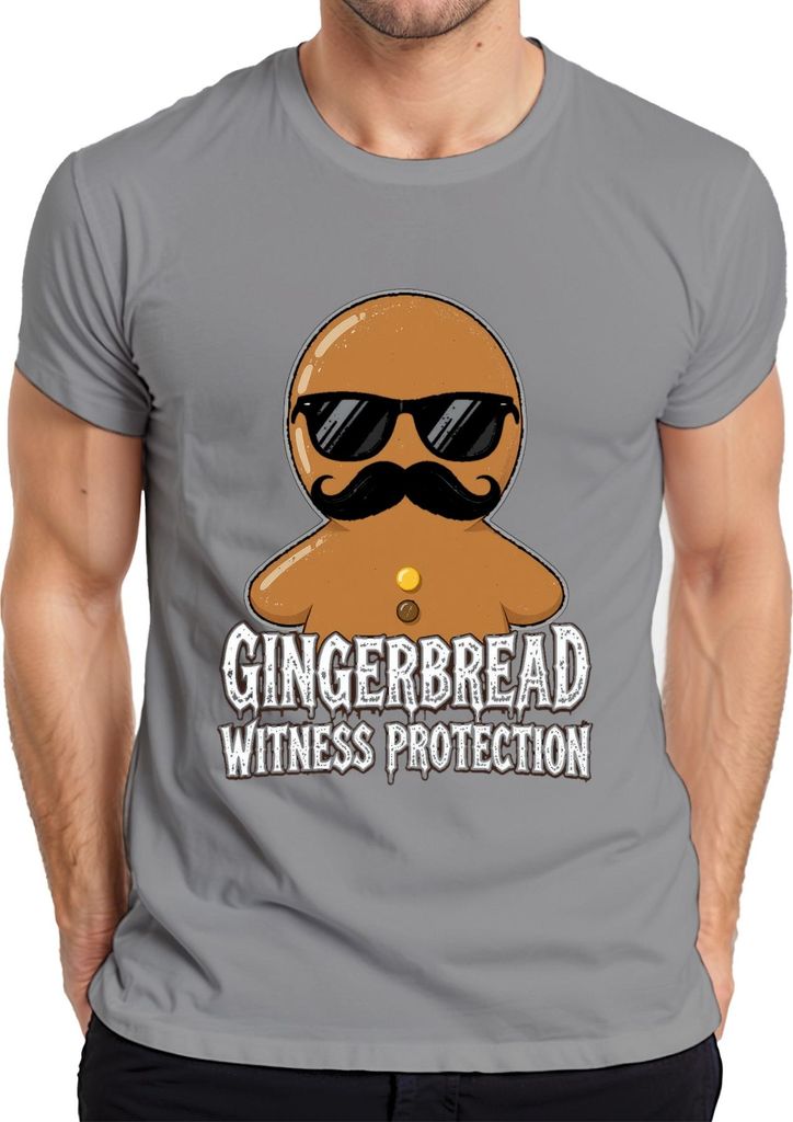 Gingerbread Witness Protection Weihnachten lustig Schnurrbart Herren T-Shirt, Grau, XL