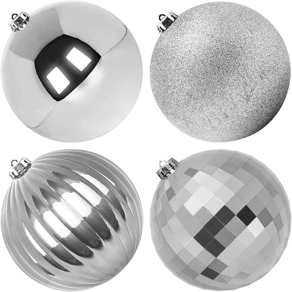 Große Christbaumkugeln 15 cm Set 4 Stück Festlich Unzerbrechlich Silber
