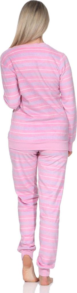 Normann Damen langarm Fleece Schlafanzug mit Bündchen in Streifen Optik ; pink , 44