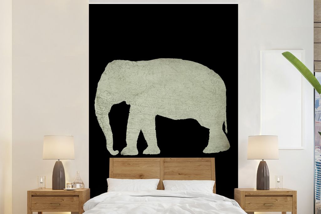 MuchoWow Fototapete für Wohnzimmer oder Schlafzimmer Wandtapete Vinyl Motivtapete Elefant - Karte - Retro - 170x260 cm - Wohnzimmertapete