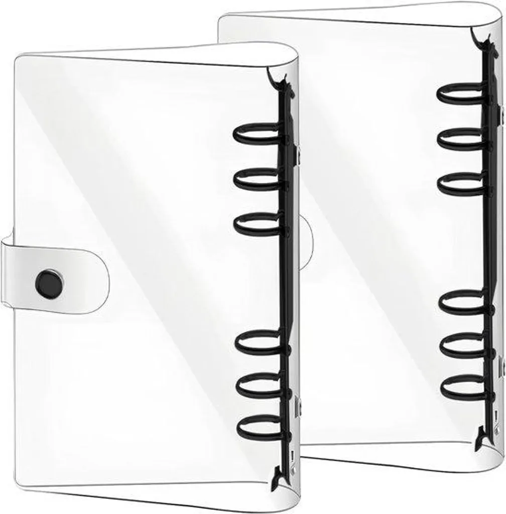 Classeur à anneaux A6 en PVC transparent, lot de 2 avec 6 anneaux robustes