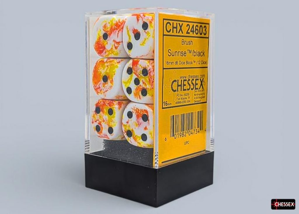 Chessex Würfelset Sunrise/black D6 16mm - 12 Stück Produktbild 