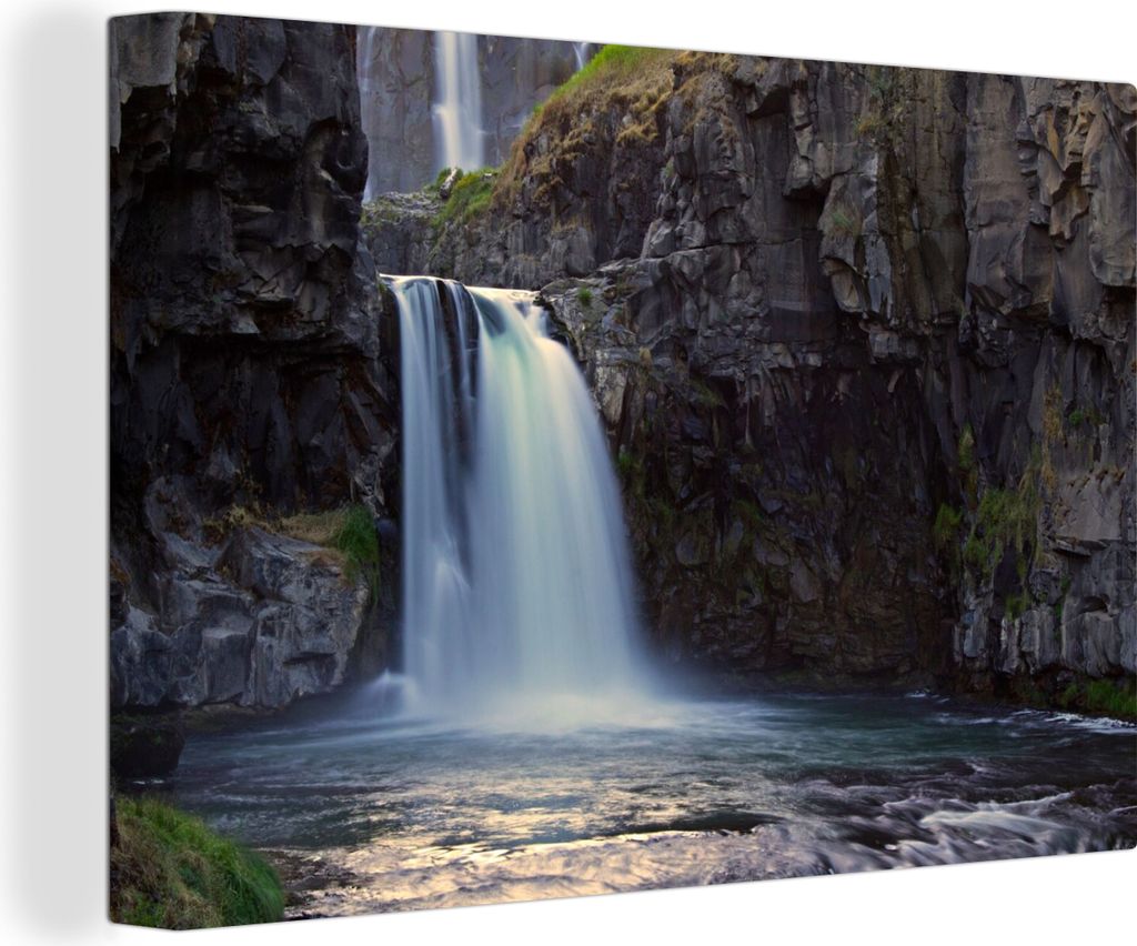 OneMillionCanvasses - Leinwandbilder - 150x100 cm, Wasserfall - Wasser - Felsen, Wandbilder Kunstdruck Wanddekoration - Foto auf Leinwand - Gemä...