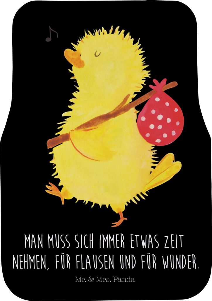 Mr. & Mrs. Panda Autoteppich Küken Wander - Schwarz - Geschenk, Wunder, Fußmatte Auto Universal, Teppich, Schmutzfangmatte, Zeit, Backpacker, Aut...