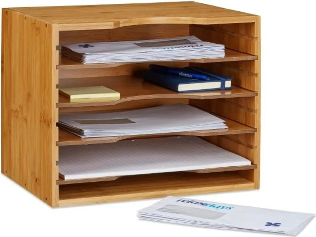Organiseur de bureau en bois de bambou, rangement dossiers robuste