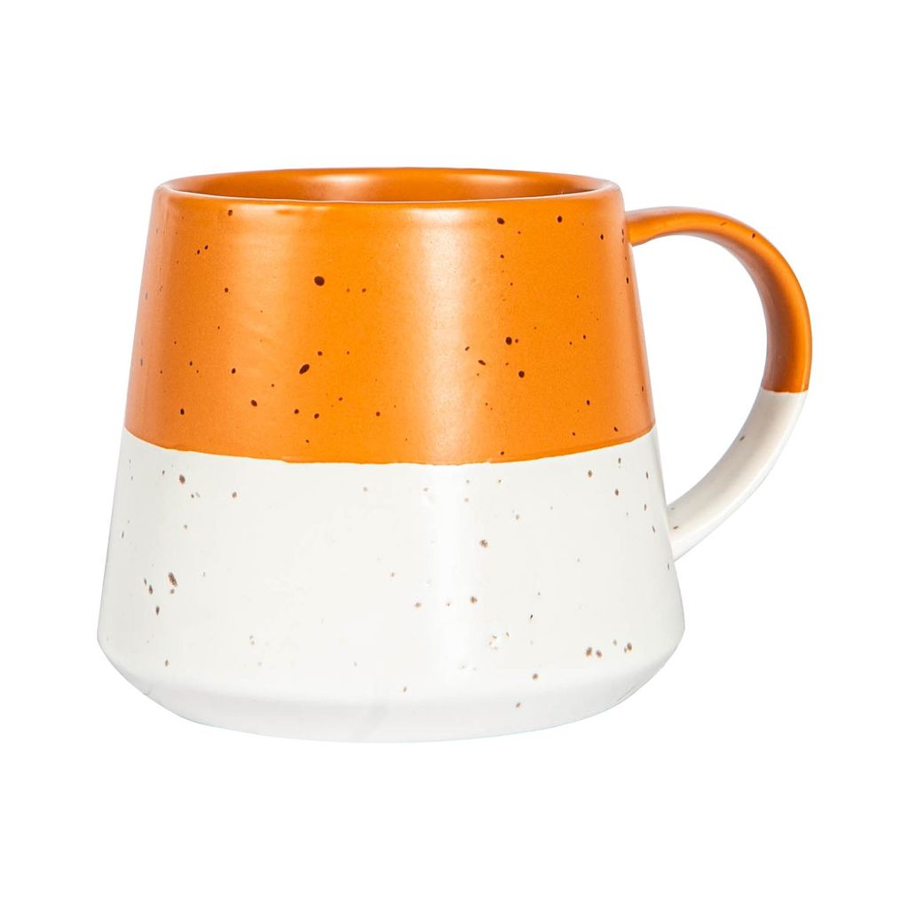 1x Orange 370ml Getaucht Meliert Steingut Bauch Tassen - Groß Rustikal Farbig Keramik Porzellan Tee Heiße Schokolade Tassen-Set - von Nicola Spring