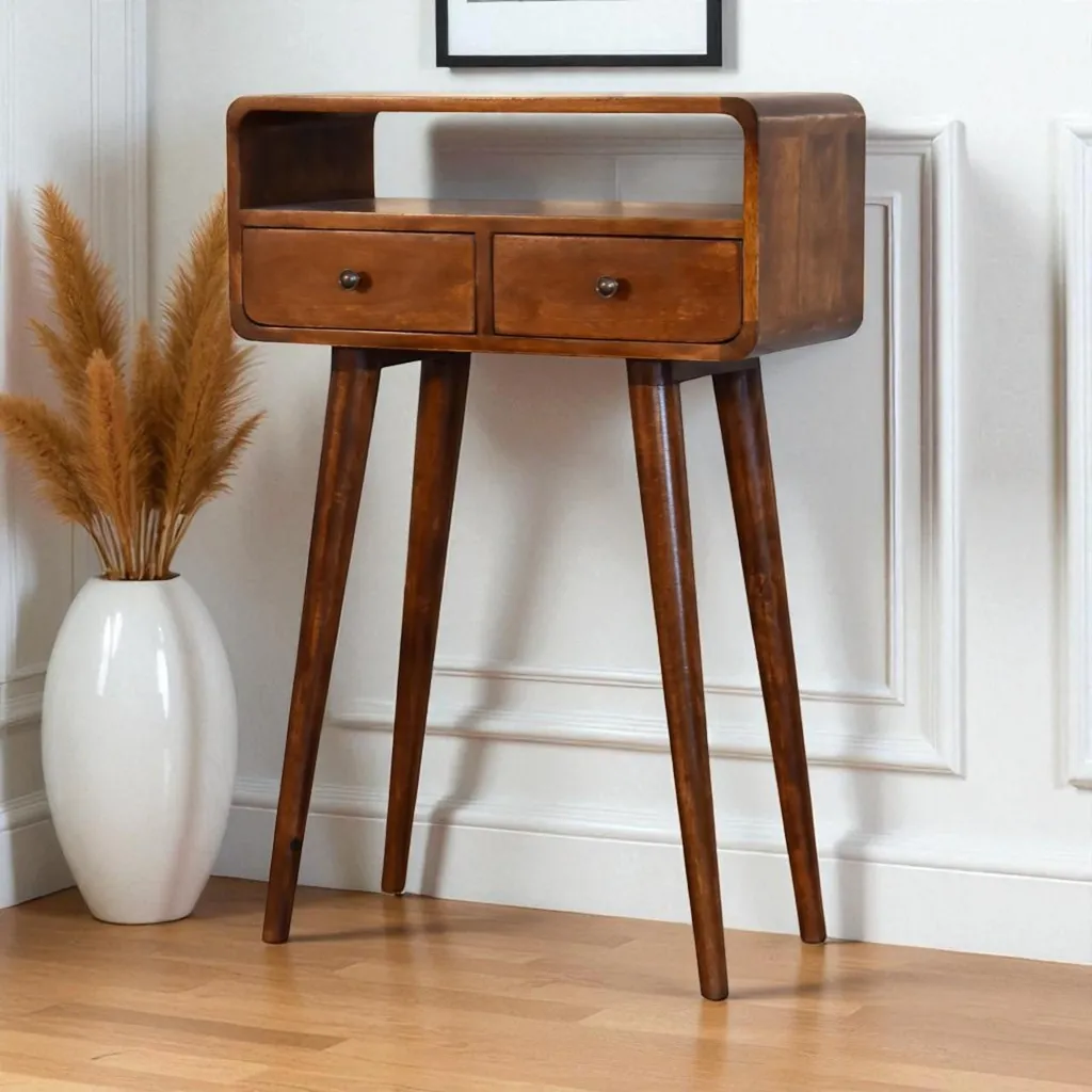 Table console de couloir en bois brun foncé Fortuna Lai à 2 tiroirs