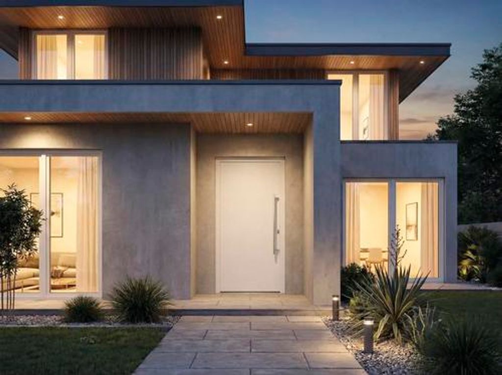 ARON Haustür Basic 3101 Aluminium-Kunststoff-Verbund RAL 9016 verkehrsweiß 1000x2000 mm beidseitig flügelüberdeckend DIN