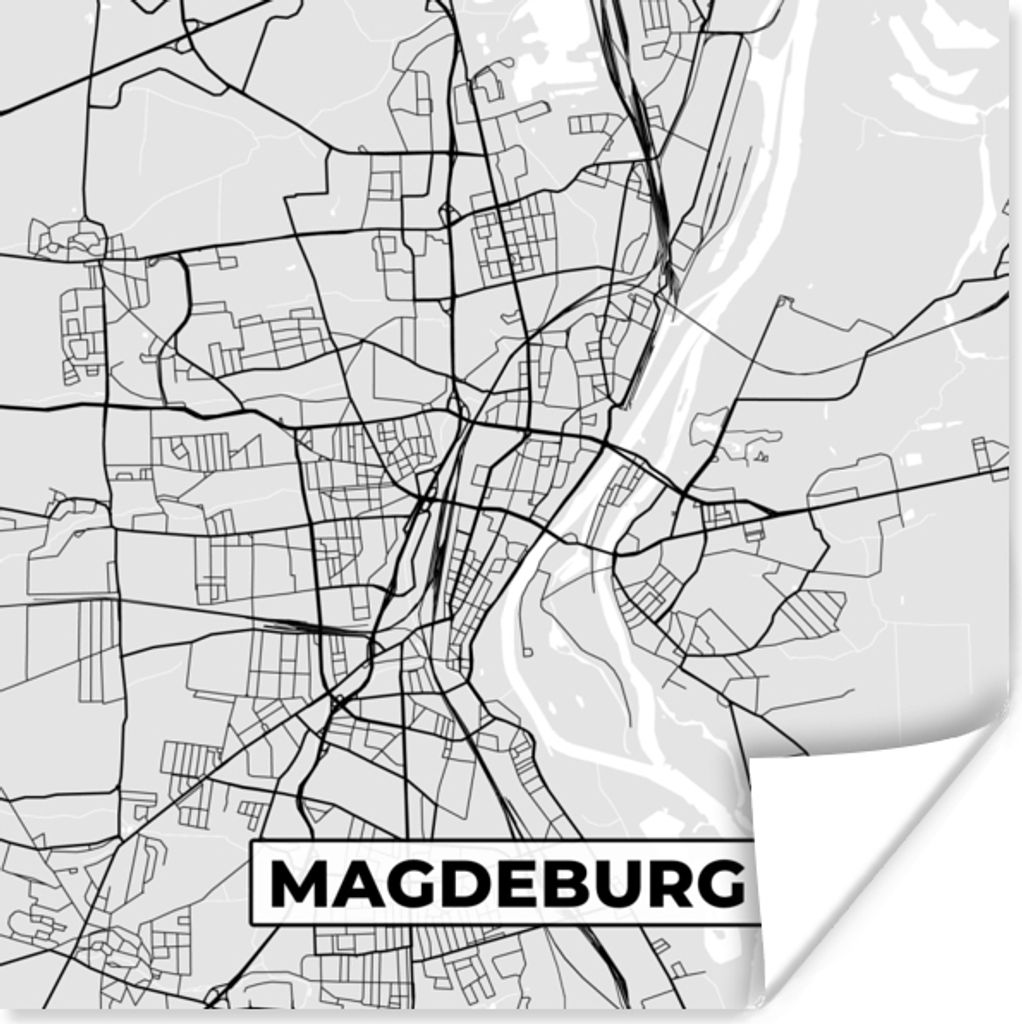 MuchoWow Poster Deutschland - Stadtplan - Magdeburg - Karte 50x50 cm - Wohnzimmerdekoration