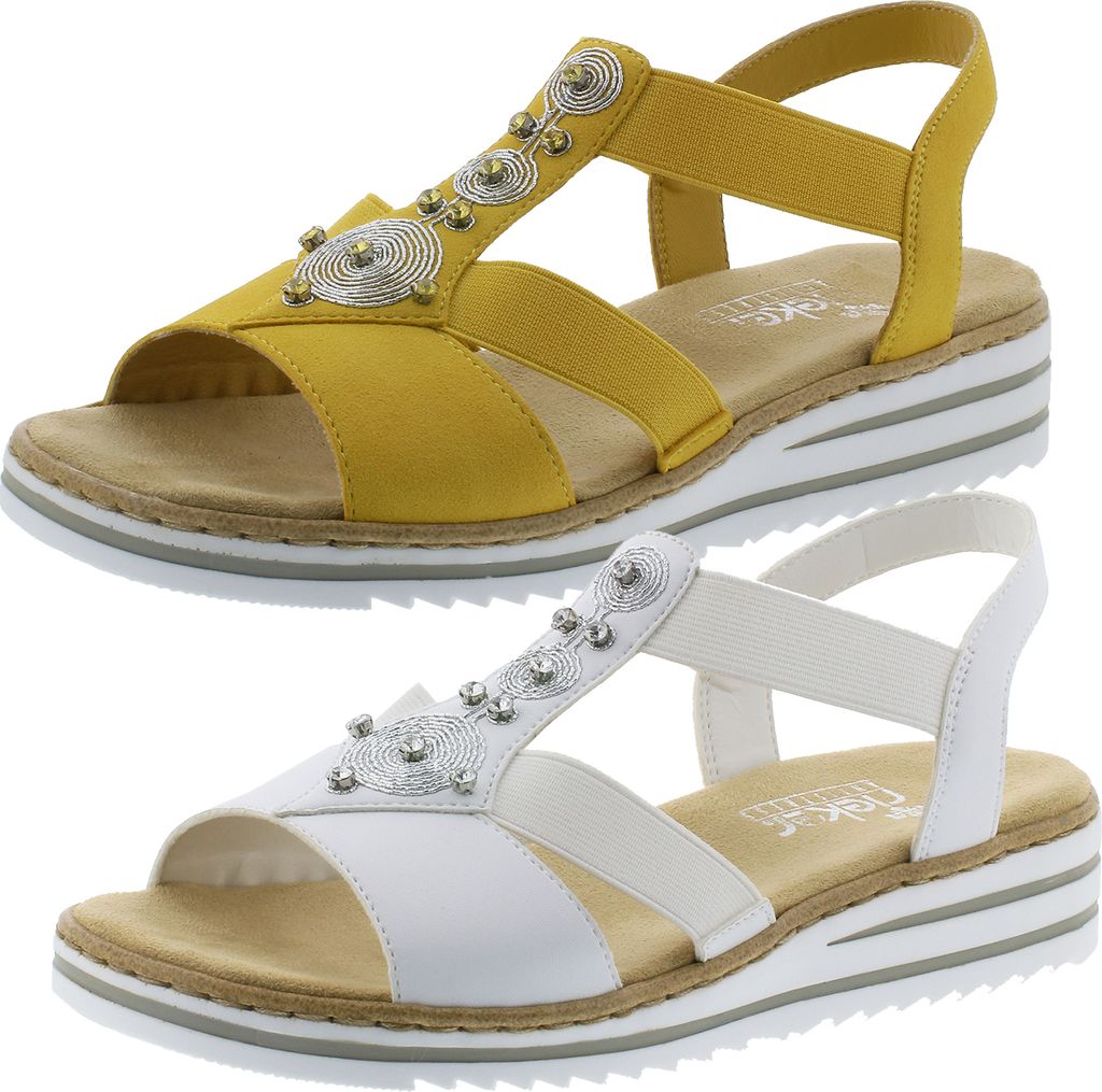 Rieker V0687 Damen Sandalen Keilabsatz Sandaletten, Größe:42 EU, Farbe:Weiß