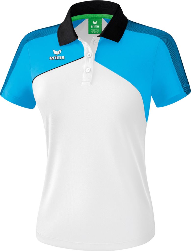 Erima Premium One 2.0 Poloshirt Damen - Weiß / Curacao / Schwarz | Größe: 44