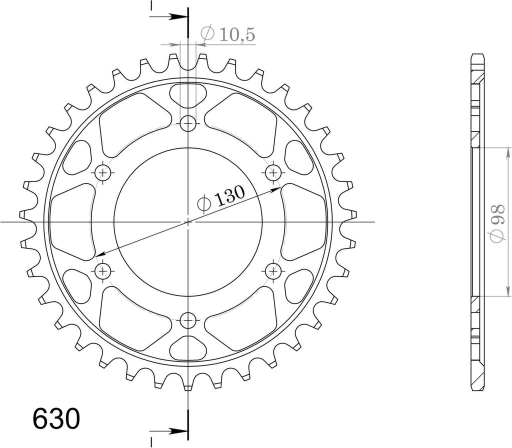 Stahl-Kettenrad Supersprox 630 - 35Z (schwarz) RFE-483:35-BLK|ID 98,0 LK 130,0 6-Loch
