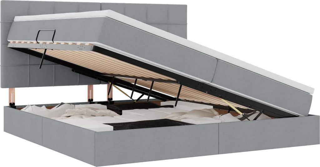 vidaXL Bett mit Stauraum und LED Hellgrau 200 x 200 cm Polyester
