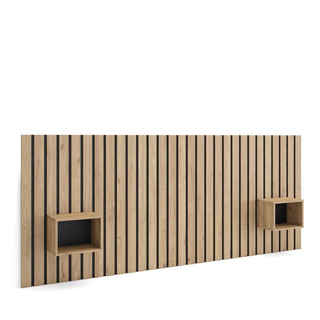 Kopfteil, Nachttischen, 258x107x3 cm, 150,160,180 cm Bett, Stauraum, Eiche