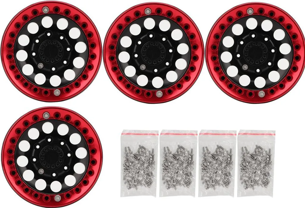 Jantes alu Beadlock 1,9" ultra résistantes noir rouge pour Crawler SCX10