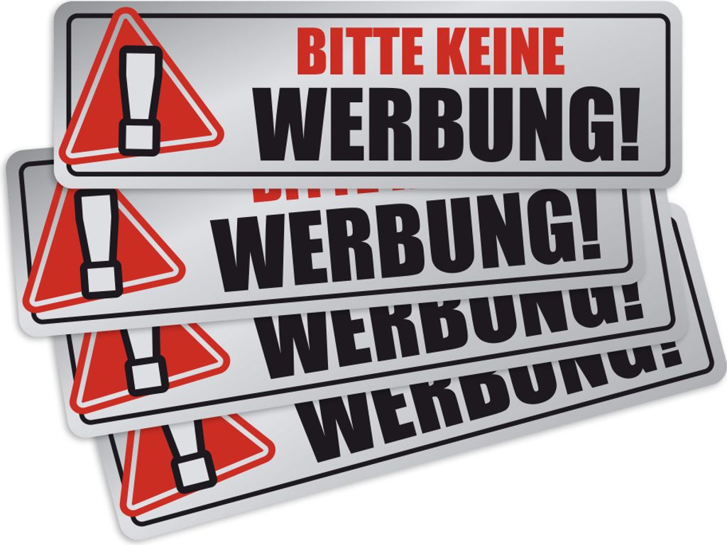 Keine Werbung - Aufkleber - Bitte Achtung 4X Chrome-Optik - für Briefkasten - Zeitungsrolle - Letterbox 68x22 mm