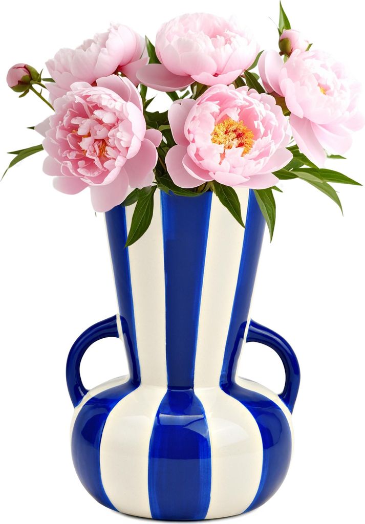 Blumenvase bunt gestreift, blau weiß in Ø 11x16 cm