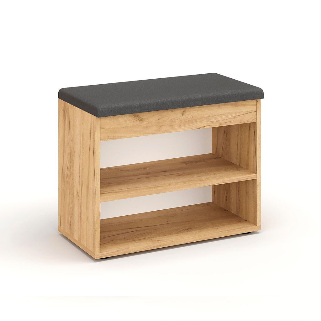 KOMTO Schuhbank mit Sitzfläche - Schuhregal Bank mit Stauraum Kleiner Schuhschrank mit Sitzbank Flur Bank Garderobenbank Sofia 60x48x32 cm Honig