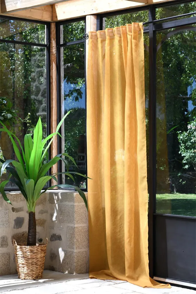 Rideau décoratif à passants DERBY moutarde 140x260 cm - 1 pièce