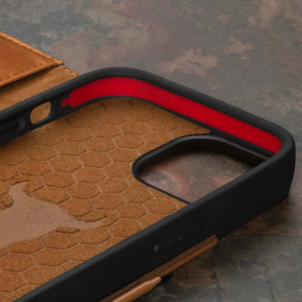 Custodia iPhone 15 TORRO in Pelle Marrone Chiaro - Stand e Portafoglio - 5