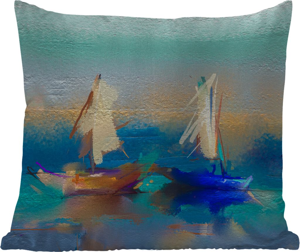 MuchoWow Outdoor Kissen - Gemälde - Ölfarbe - Boot - Abstrakt - 45x45 cm - Wetterfest - Lounge Kissen - Fotokissen - Dekoratives Kissen