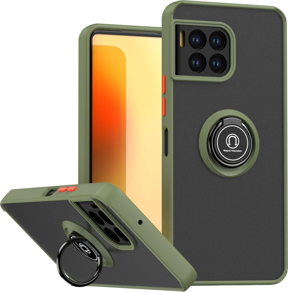 Hülle für T-Mobile REVVL 7 Pro Matte Transluzent TPU Stoßfest Schutzhülle mit Ring Halter Ständer Grün