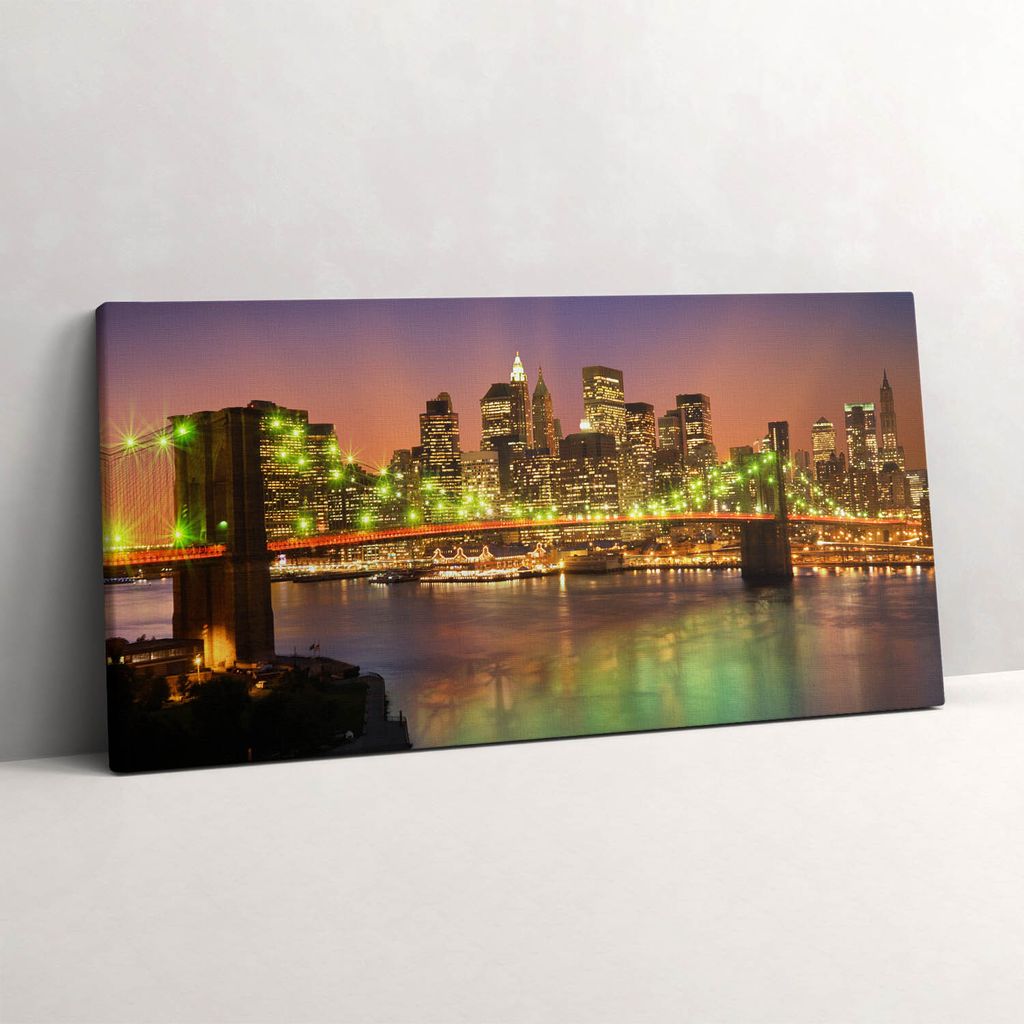 Brooklyn Bridge bei Nacht – Leinwandbild Wandbild – 100x50 cm – Leinwandbilder – Wandbilder – Schlafzimmer – Flur