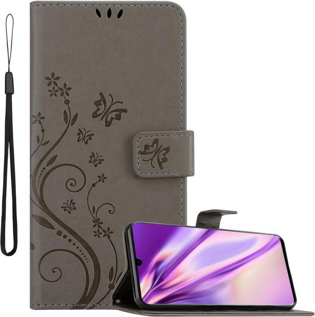 Cadorabo Hülle für Huawei P30 Schutz Hülle in Grau Schutzhülle Handy Hülle Etui Case Blumen Flower