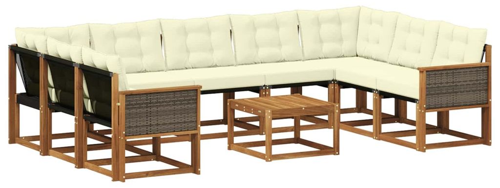 vidaXL Outdoor-Sofagarnitur mit Kissen 10 pcs Natur und Produktbild 