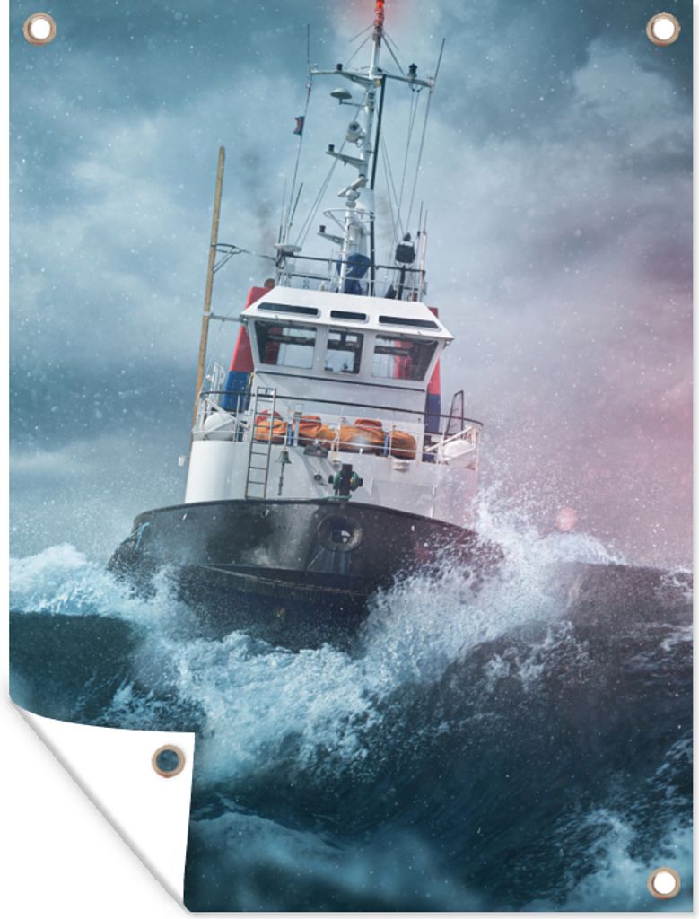 MuchoWow 60x80 cm Outdoor-Poster Gartendeko Sichtschutz Garten Poster für den Garten Meer - Boot - Sturm - Leuchtturm