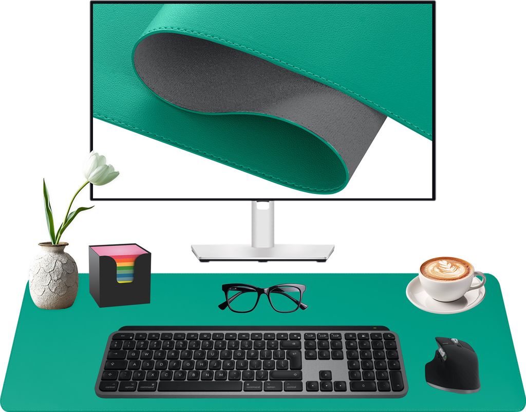 Midori Schreibtischunterlage aus Kunstleder 60 x 35 cm Randnähte rutschfest Grün